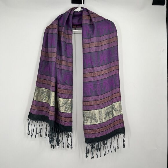 Scarves Pashmina Elephants Cashmere Scarf Shawl Wrap 72” Boho Festival Hippie - Picture 3 of 8